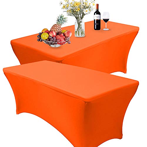 RELIANCER 2 Pack Stretch Spandex Table Covers for Rectangular Tables,4FT Elastic Fitted Tablecloth,Universal Rectangular Table Cloth Protector for Outdoor Party,Wedding,Bar,Birthday,Banquet,Events - color: Orange, size: 48" x 24" (2PC)