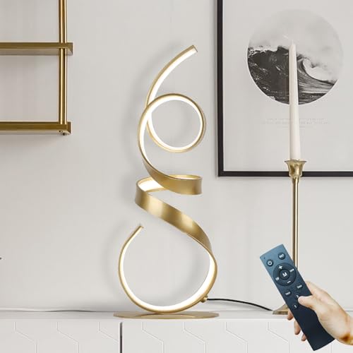20W 2700LM 3 Colors Dimmable with Remote LED Art Table Lamp 21.6 Inch Height with Touch Switch for Living Room,Bedroom(Gold) - color: Gold