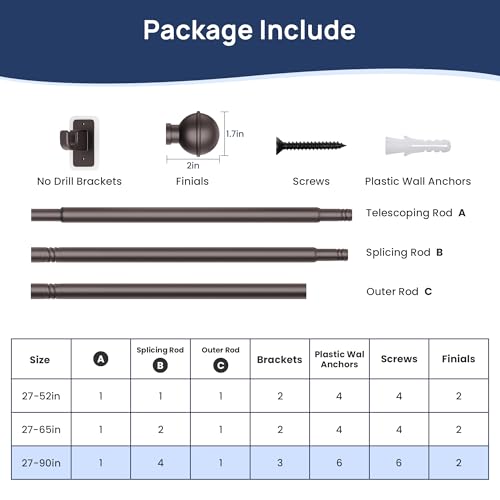ENJOYBASICS Curtain Rods No Drilling for Renter, 28-84" Adjustable, Bronze - color: Bronze, size: 27-90"
