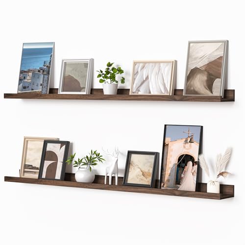 Heimlove Picture Ledge Shelf, Floating Shelves Set of 2, 48 Inches Picture Shelf for Wall with Ledge, Kids Bookshelf Wall Mounted for Living Room Bedroom Decor Books Photo Frames, Walnut - color: Walnut, size: 48 in