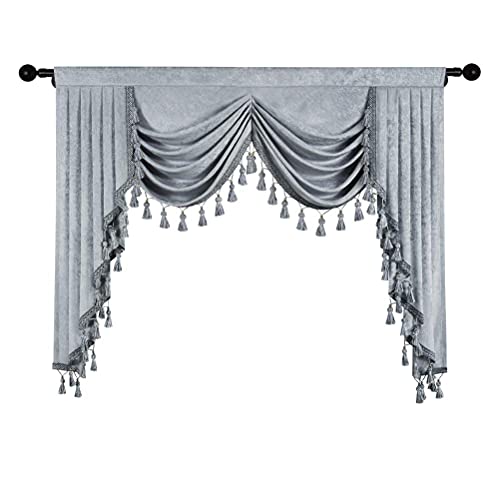 ELKCA Silver Grey Chenille Window Curtains Valance for Living Room Waterfall Valance for Bedroom,Rod Pocket (W59. 1 Panel) - color: Valance,silver Grey, size: 59"W x 43"L (Pack of 1)