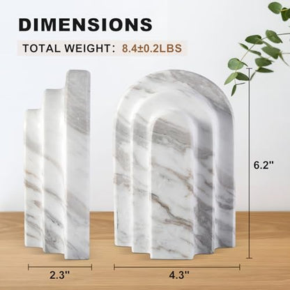 Natural Marble Book Ends - Heavy Duty Bookends for Shelves - Aesthetic Layered Arch Design Stone Book Holders, Modern Office Bookshelf Stopper Decor for Books/CDs (Volakas) - style: Arched-Volakas