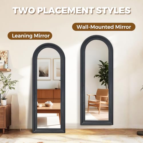 58x22 Solid Wood Arched Full Length Mirror, Elegant Black Finish - color: Black-ar Frame, size: 57.9"L x 21.9"W