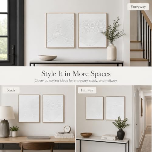 Artiluxy 3D Minimalist Textured Abstract Wall Art Set of 2, Neutral - color: White A