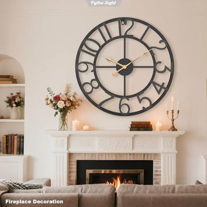 Pytha Sight 20 Inch Metal Arabic Numerals Large Wall Clocks for Living Room - color: Black Arabic, size: 20 Inch
