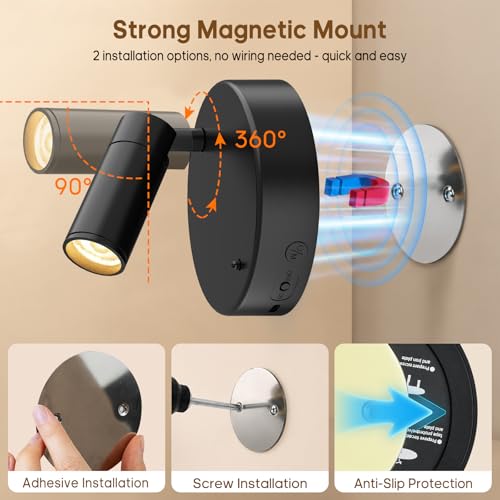 Spotlights Indoor with Remote, 5500Mah Rechargeable Picture Lights on Wall - color: Black-5500mAh