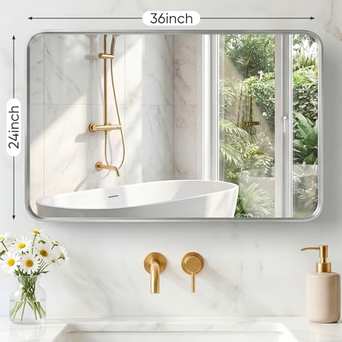 Sweetcrispy Bathroom Mirror 36x24 Inch, Vanity Mirror for Wall - color: Silver, size: 36"L x 24"W