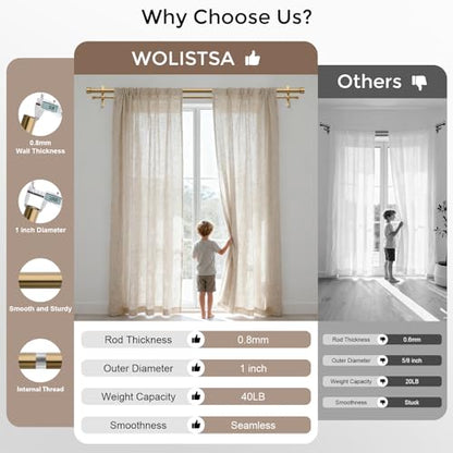Double Curtain Rod, 36-153 Inch Warm Gold Heavy Duty Dual Rods - color: Warm Gold, size: 36"-153"