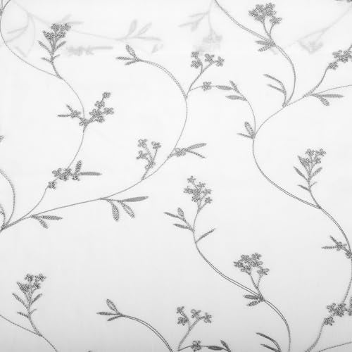 No. 918 Delia Embroidered Floral Sheer Rod Pocket Curtain Panel, White, 50" W x 96" L (1 Panel) - color: White, size: 50"W x 96"L (Pack of 1)