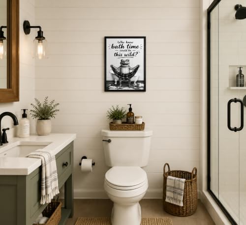 Framed Fun Frogs Canvas Wall Art Poster Prints Bathroom 12×16In1P Be Hung - color: bathroom-5, size: 12×16in