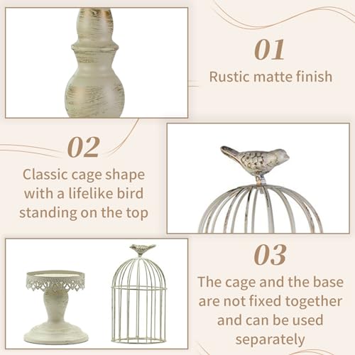 Sziqiqi Birdcage Candle Holders Decorative Set of 2，Distressed Ivory
