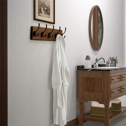 Dseap Wall Mounted Coat Rack: Patented, Heavy-Duty, 17.4" Long 5-Double-Hooks Wooden Hanger Rail for Winter Coats, Hat, Jacket, Clothing - Natural & Black - color: Natural & Black, size: L=17.4" (1pcs)