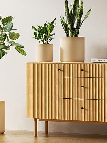 LE TAUCI 10+8+6 Inch Ceramic Pots for Plants, Indoor Planters with Drainage Hole and Plug, Modern Cylinder Flower Pots Set of 3 for Living Room and Bedroom, Glossy, Sand Beige - color: Sand Beige