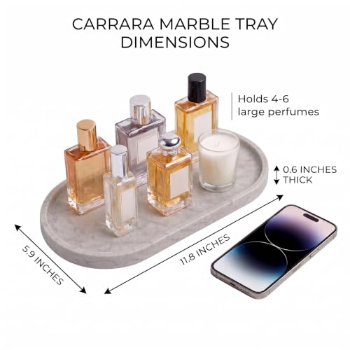 YKAJO Carrara White Gray Oval Marble Tray, 11.8x5.9 Perfume Organizer Dish - color: Carrara White Gray, size: 11.8" x 5.9" x 0.6"