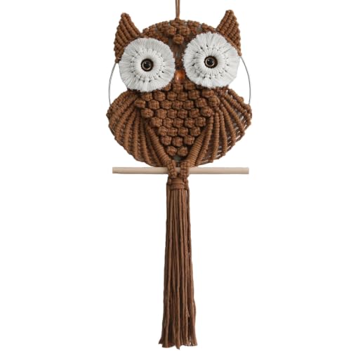 Achart Owl Macrame Wall Hanging-Hand Woven Boho Tapestry-Macrame Wall Decor - color: Brown-S