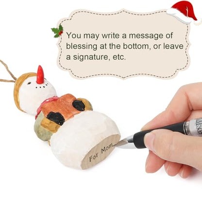 Wood Handmade Christmas Ornament, Rustic Holiday Tree Hanging Decoration, Hand Painted Wooden Figurine Gift for Home Décor(Snowman with Book) - style: Snowman with Book