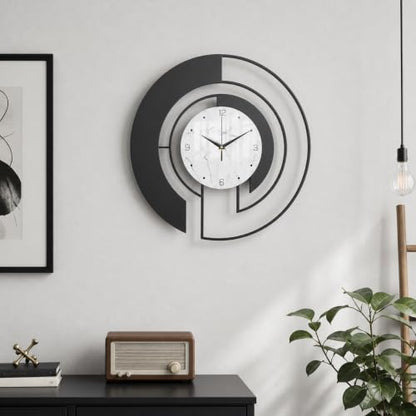 18-Inch Modern Black Metal Wall Clock, Marble Patterned Glass Dial - color: Black