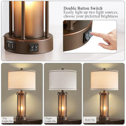 RORIA Farmhouse Table Lamps for Living Room with USB C+A Ports - color: 1 Pack-Brown
