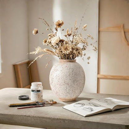 Large Round Ceramic Vase, 9.8“ H, Red White Speckled - color: Retro-9.8", size: 9.8"-Oval