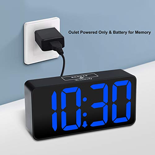 DreamSky Small Digital Alarm Clock for Bedroom with Large Big Numbers - color: Black Case Blue Digits