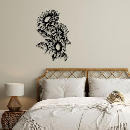Sunflower Metal Wall Decor - Rustic Farmhouse Room Decor Simple Flower Black Wall Art Home Decor for Living Room, Bathroom, Bedroom, Dining Room, Garden (Black)
