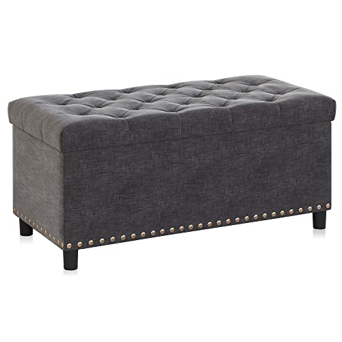 BELLEZE Storage Ottoman, Tufted Ottoman with Close Hinge, Foot Rest for Living Room (Dark Gray, 31 inch) - color: Dark Gray