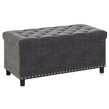 BELLEZE Storage Ottoman, Tufted Ottoman with Close Hinge, Foot Rest for Living Room (Dark Gray, 31 inch) - color: Dark Gray