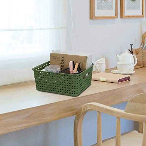 Sandmovie Plastic Weave Storage Baskets for Kitchen Bathroom, Green, 6 Packs - color: Deep Green