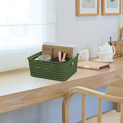 Sandmovie Plastic Weave Storage Baskets for Kitchen Bathroom, Green, 6 Packs - color: Deep Green