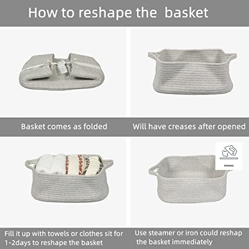 XUANGUO Medium Woven Cotton Rope Storage Basket with Handles, Light Grey - color: light grey