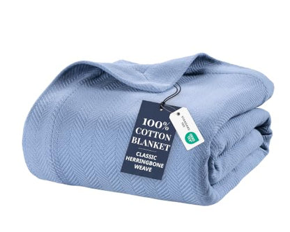LANE LINEN Soft Blanket King, 350 GSM 100% Cotton Medium Weight - color: 02: Light Blue, size: King