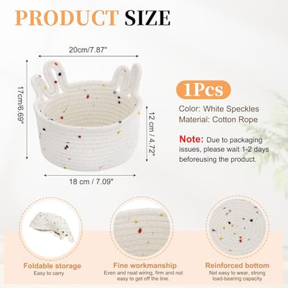 uxcell Small Cotton Rope Woven Storage Basket 7.9x6.7" Cute White Speckles - color: White Speckles, size: 7.9x6.7"
