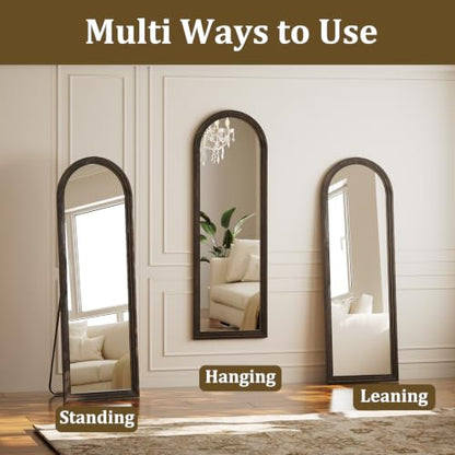 65"x22" Arched Full Length Mirror with Solid Wood Frame, Brown - color: Dark Brown, size: 65"L x 22"W