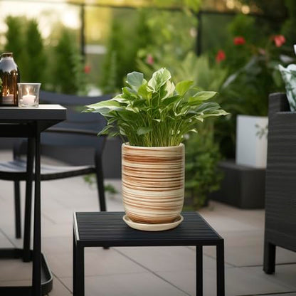 8 Inch Plant Pot, Ceramic Planter for Plants, Yellow - color: Yellow Stripes, size: 8 Inch