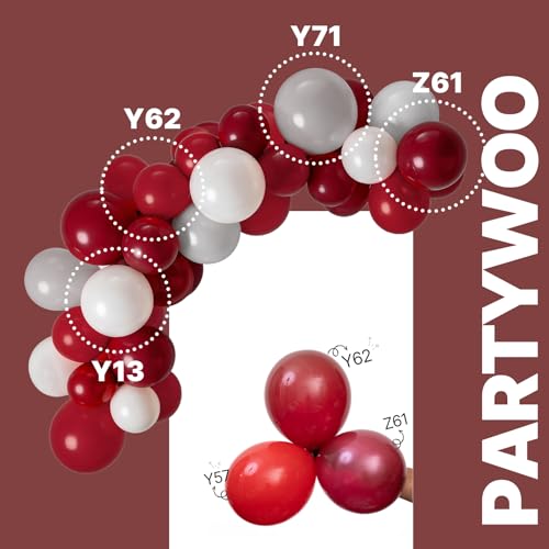 PartyWoo Burgundy White and Gray Balloons 66pcs 12 Inch Burgundy Balloons - color: Burgundy, White, Gray