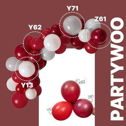 PartyWoo Burgundy White and Gray Balloons 66pcs 12 Inch Burgundy Balloons - color: Burgundy, White, Gray