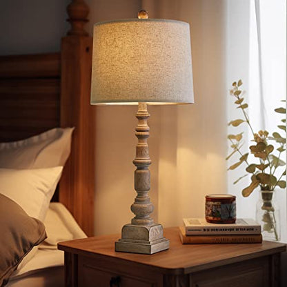Oneach 27.75" Farmhouse Table Lamps Set of 2 for Living Room, Dual USB Port - color: Antique Beige