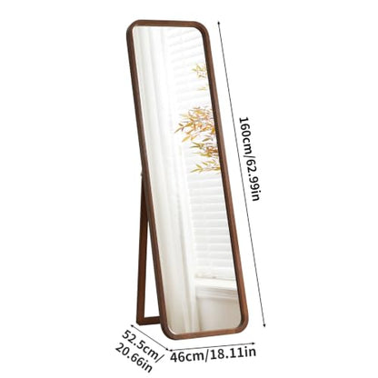 Walnut Wood Floor Mirror, 63 x 18 in - color: Walnut