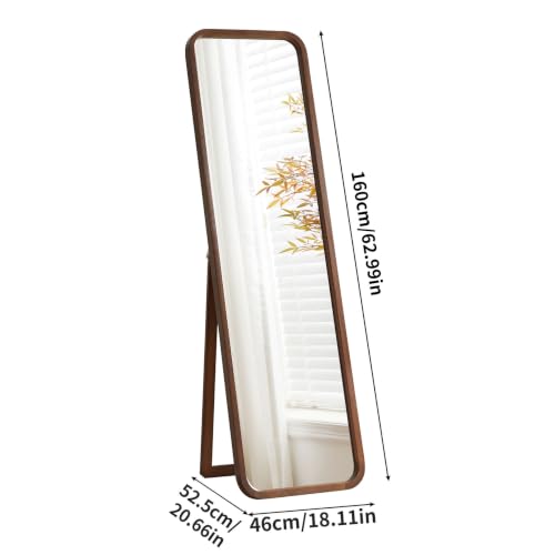 Walnut Wood Floor Mirror, 63 x 18 in - color: Walnut