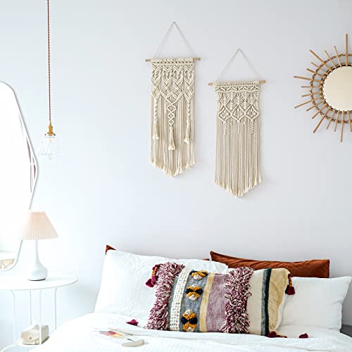 Mkono 2 Pcs Macrame Wall Hanging, Boho Woven Chic Tapestry Decor, Ivory - size: Medium