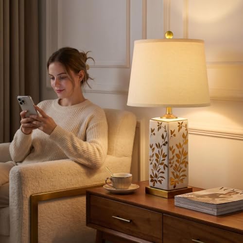 24" Chinoiserie Lamps Set of 2, Ceramic Table Lamps for Bedside - color: 24.25" - Gold