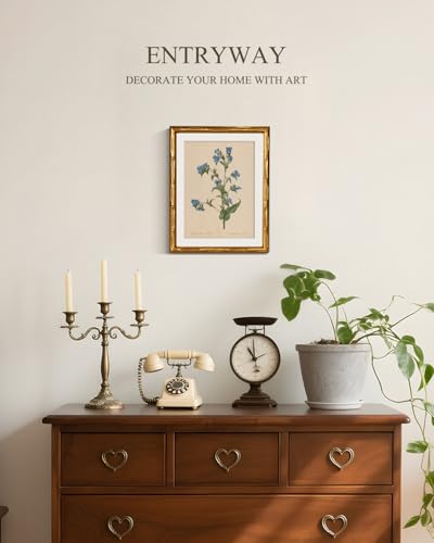 InSimSea Gold Bamboo Framed Wall Art,Blue Myosotis Botanical Print,11x14In - color: Myosotis