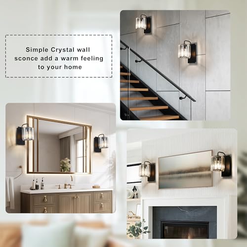 Wall Sconce,Crystal Wall Sconce,Black Wall Light Fixtures Indoor - color: Crystal Glass Sttyle