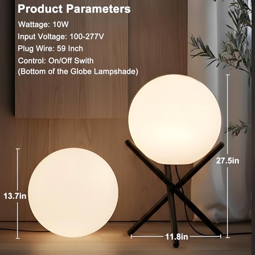 Lightdot Globe Floor Lamp, 12-Inch LED Ball Light 3000K with Tripod Base - color: 15.7''Warm White