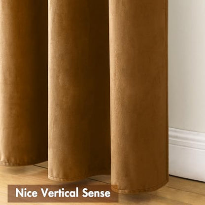 MIULEE Golden Brown Blackout Velvet Curtains Drapes 63 Inch Long 52"x63" - color: Golden Brown, size: 52"W x 63"L (Pack of 2)