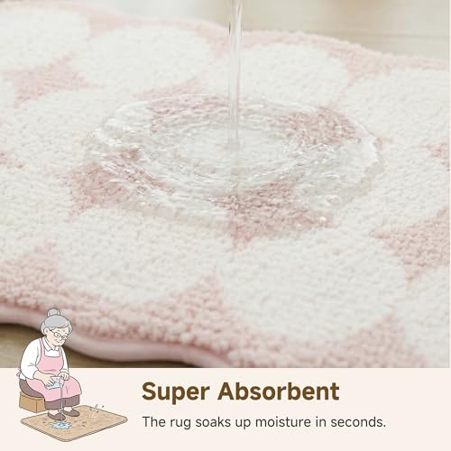 GRANNY SAYS Waved Pink Bathroom Rug, 16" x 24", Cute Scalloped Bath Mat - color: Pink-cute Waved, size: 1'4" x 2' (24" x 16")