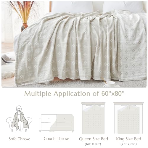 jinchan 100% Cotton Muslin Blanket Twin Boho Throw Blanket 60x80 Oatmeal - color: B. Cross Grey, size: 60"x80"