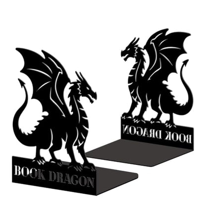 Peacoblue 5.3"x4.3"x6.9" Metal Bookends, Heavy Duty Book Ends for Shelves - style: Dragon