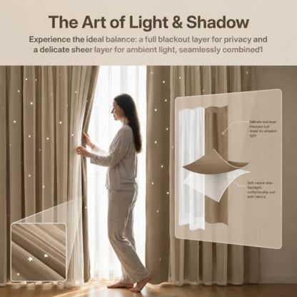 Coffee Kids Star Cutout Curtains for Bedroom 52" W x 63" L 2 Panels - color: Coffee, size: 52"W x 63"L (Pack of 2)
