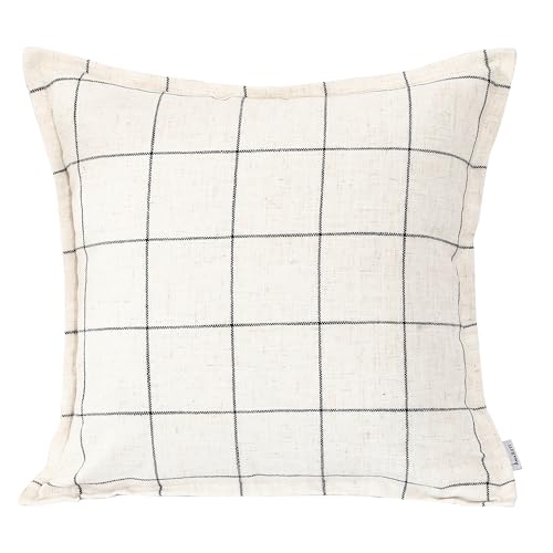 Pure Linen Plaid Throw Pillow Covers 22x22, Set of 2, White - color: White, size: 22x22inch